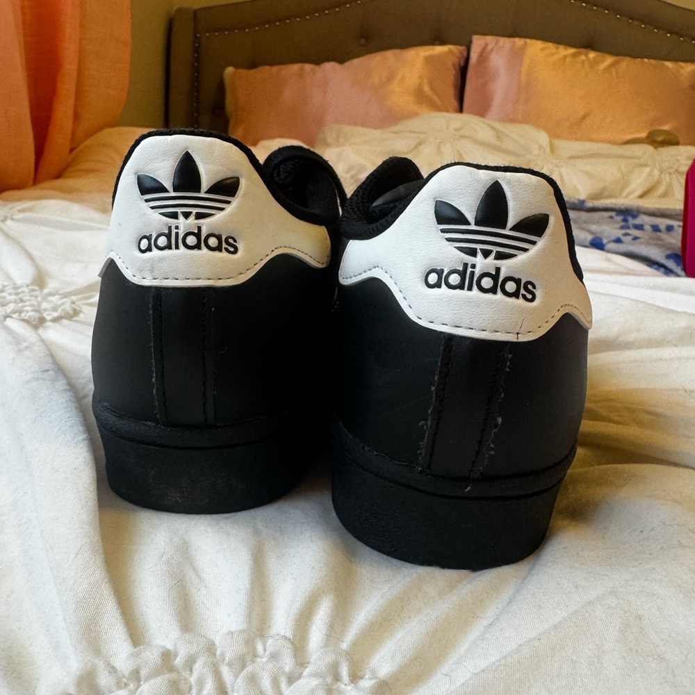 adidas Black & White Superstar Leather Sneakers - Picture 4 of 5